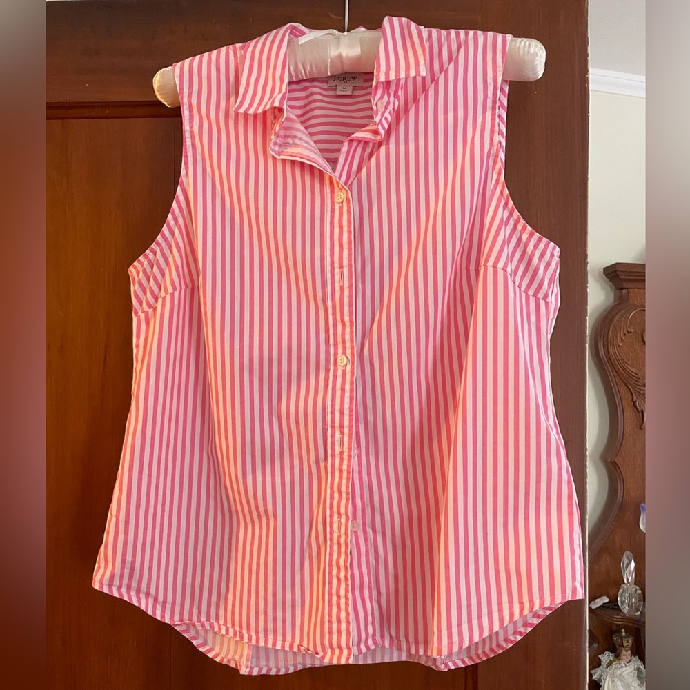 J. Crew Pink and White Striped Button Down Shirt